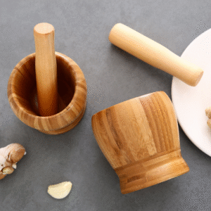 Wooden pestle and mortar set of 2 for grinding herbs