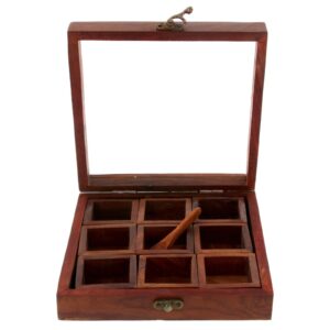 Wooden spice box masala dabba with 9 compartments