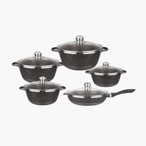 10 piece granite non-stick cookware set with glass lids