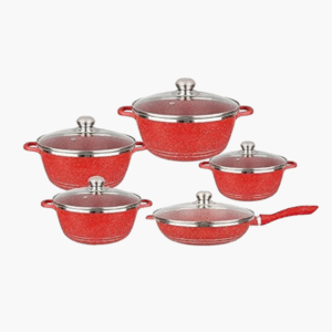 10 piece granite non-stick cookware set with glass lids