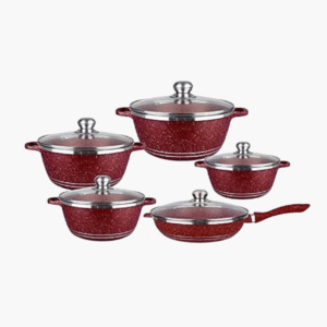 10 piece granite non-stick cookware set with glass lids