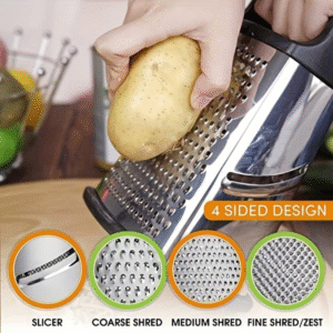 4 sided silver stainless steel box grater with handle