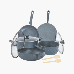 5 piece granite non-stick cookware set with bamboo utensils