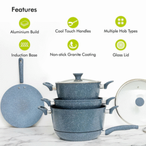 5 piece granite non-stick cookware set with bamboo utensils
