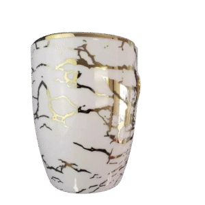 Set of 6 gold plated tapered white porcelain coffee mugs