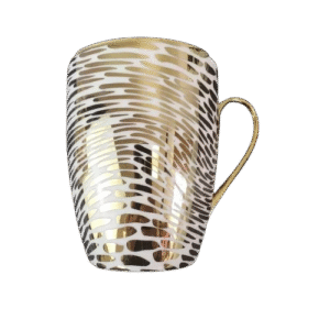 Set of 6 gold plated tapered white porcelain coffee mugs