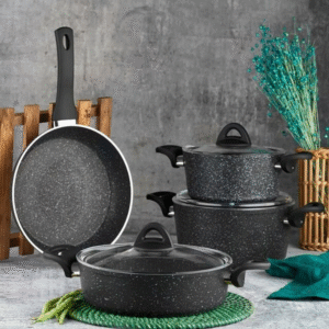 7 piece black granite non-stick cookware set