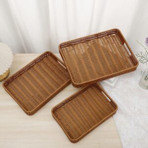 Set of 3 rectangular woven wicker hamper and serving baskets