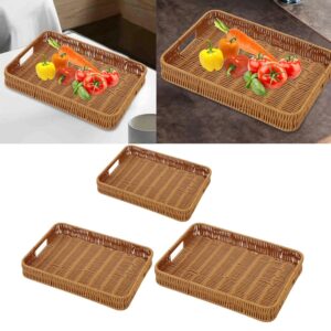 Set of 3 rectangular woven wicker hamper and serving baskets
