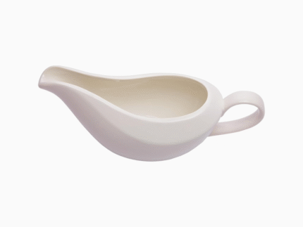 Ceramic White Kitchen Jug Sauce Server with Handle, Wide Glassy Gravy Boat.