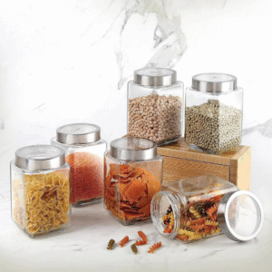 Transparent airtight glass food storage jar with lid