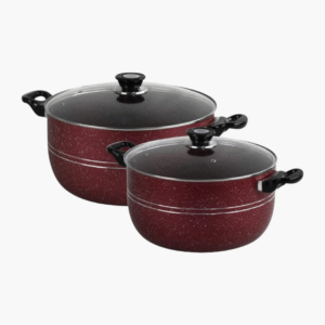 2 piece black and red non-stick aluminium casserole pot set