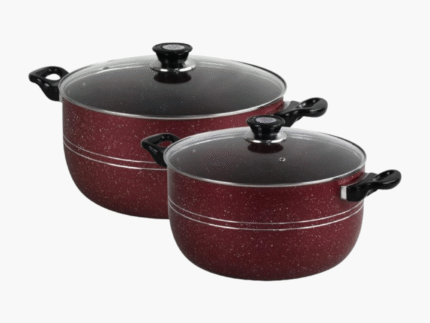 Non-Stick Aluminium Casserole Round 2 Pot Set Black and Red 30,32cm