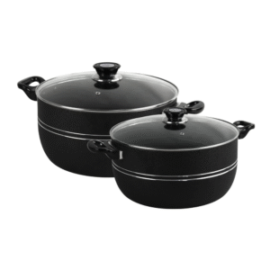 2 piece black and red non-stick aluminium casserole pot set