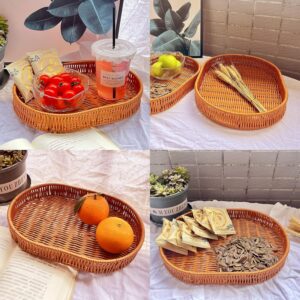 Set of 3 handmade brown woven rattan storage baskets