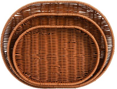 Set of 3 handmade brown woven rattan storage baskets