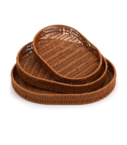 Set of 3 handmade brown woven rattan storage baskets
