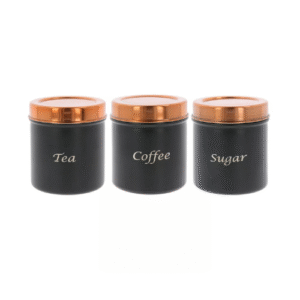 Set of 3 matt black tea, coffee and sugar canisters