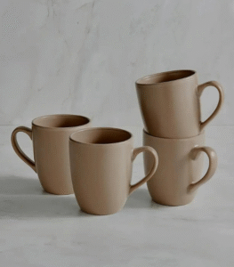 Set of 6 brown ceramic porcelain coffee mugs 310ml