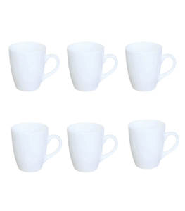 Set of 6 white ceramic porcelain coffee mugs 310ml