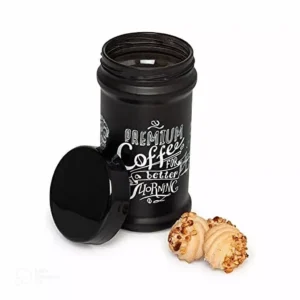 3 piece black glass storage canister jar set on a stand
