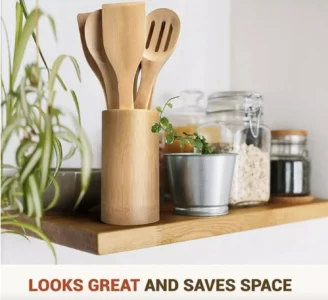 6 piece bamboo kitchen utensil set with spoons and turners