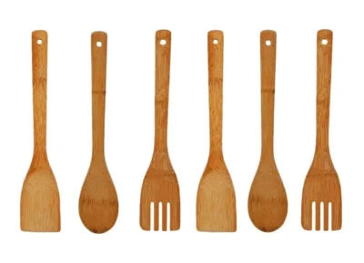 6 piece bamboo kitchen utensil set with spoons and turners