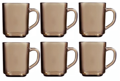 Set of 6 retro smoked glass coffee mugs 25cl
