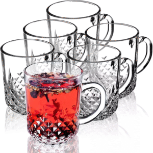 Set of 6 deli crystal glass coffee mugs 240ml