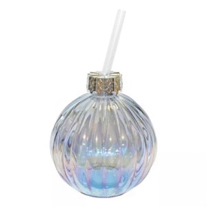 Set of 4 pearlescent bauble drinking glasses with straws