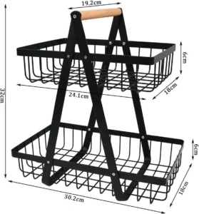 Modern 2 tier hanging wire fruit basket bowl