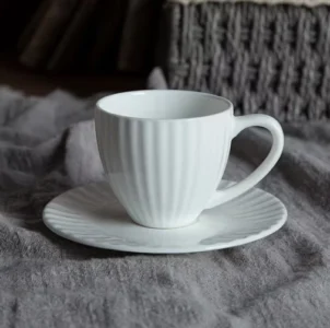 12 piece white porcelain coffee plisse cup and saucer set