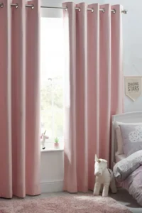 Pink eyelet thermal cotton blackout curtains