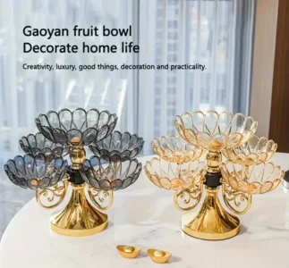 Large multi-layer luxury snack tray with golden accents