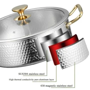 Silver hammered 26cm Italian stainless steel hot pot
