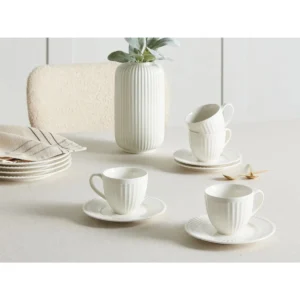12 piece white porcelain coffee plisse cup and saucer set
