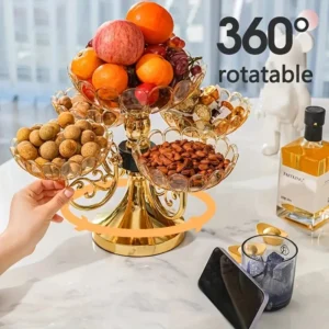 Large multi-layer luxury snack tray with golden accents