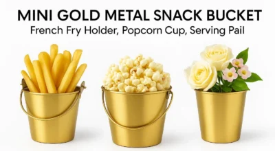 Set of 4 golden multi-purpose flower, ice and fries buckets