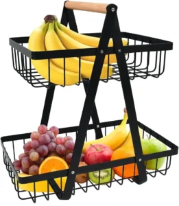 Modern 2 tier hanging wire fruit basket bowl