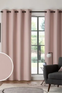 Dusky pink cotton thermal blackout eyelet curtains