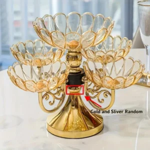 Large multi-layer luxury snack tray with golden accents