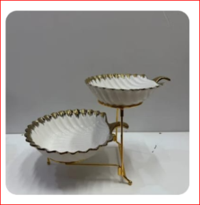 Luxury 2-tier ceramic serving bowl with golden corners