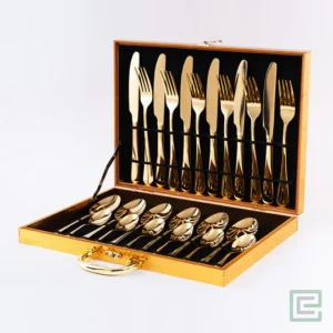Luxury gold plated cutlery set of forks, knives and spoons
