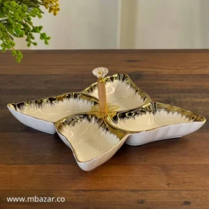 Luxury 4-section snack serving plate with handle