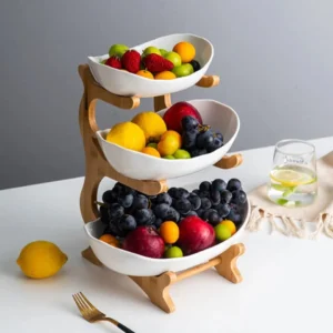 Luxury 3-tier plastic fruit bowl stand for kitchen storage