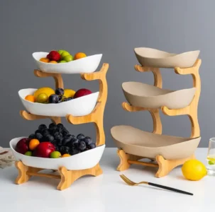 Luxury 3-tier plastic fruit bowl stand for kitchen storage