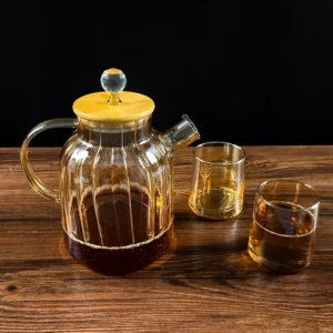 Luxury amber glass tea set with teapot and cups, 7 pieces