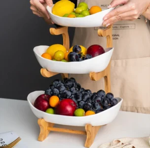 Luxury 3-tier plastic fruit bowl stand for kitchen storage