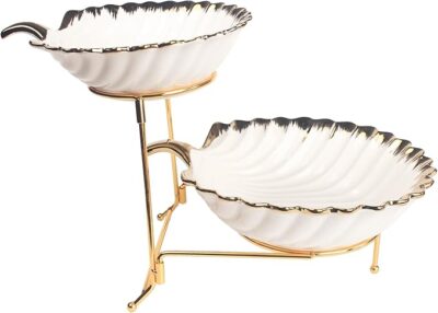 Luxury 2-tier ceramic serving bowl with golden corners