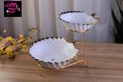 Luxury 2-tier ceramic serving bowl with golden corners